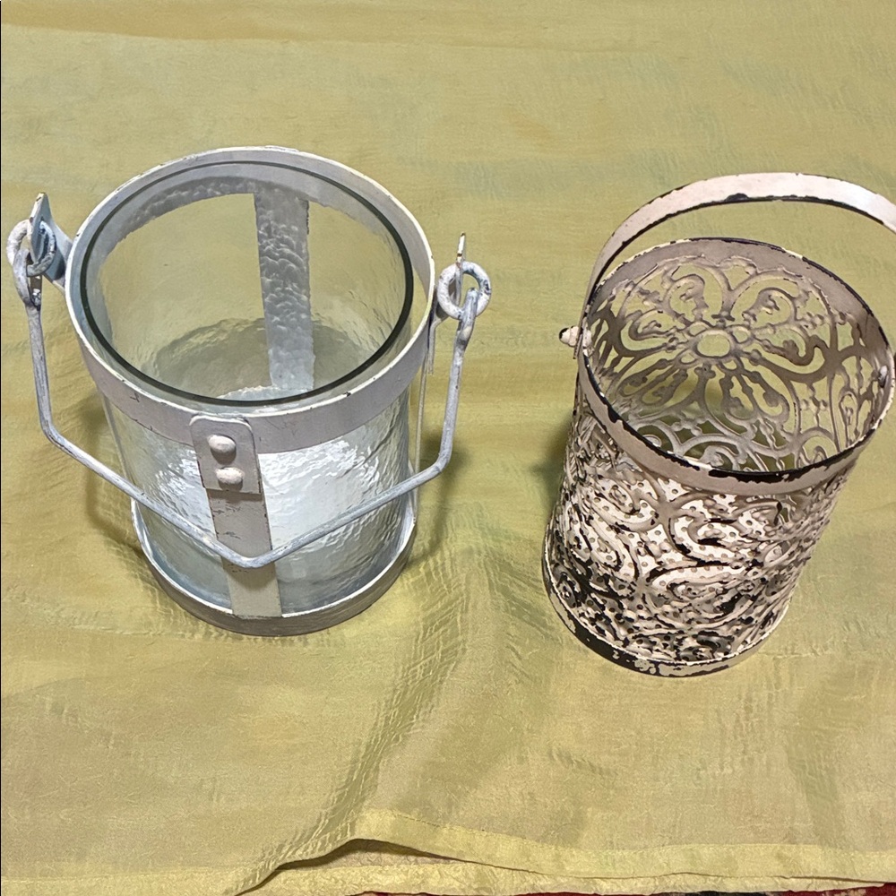 Chic Silver and Cream Lantern Duo